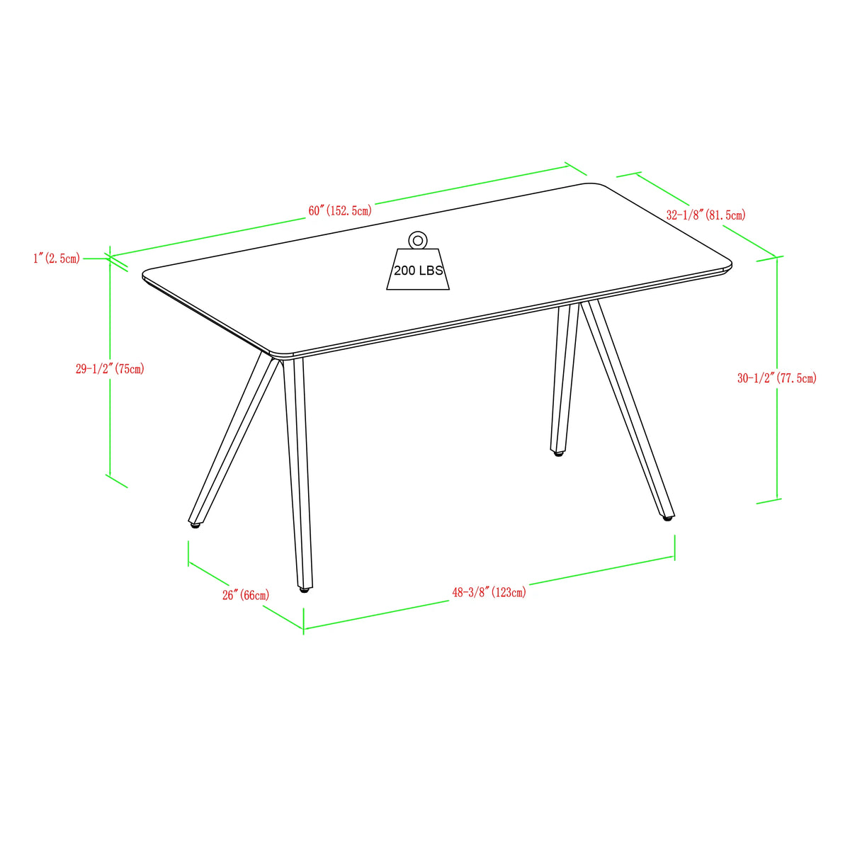 60" Black Metal-Leg Dining Table W778789