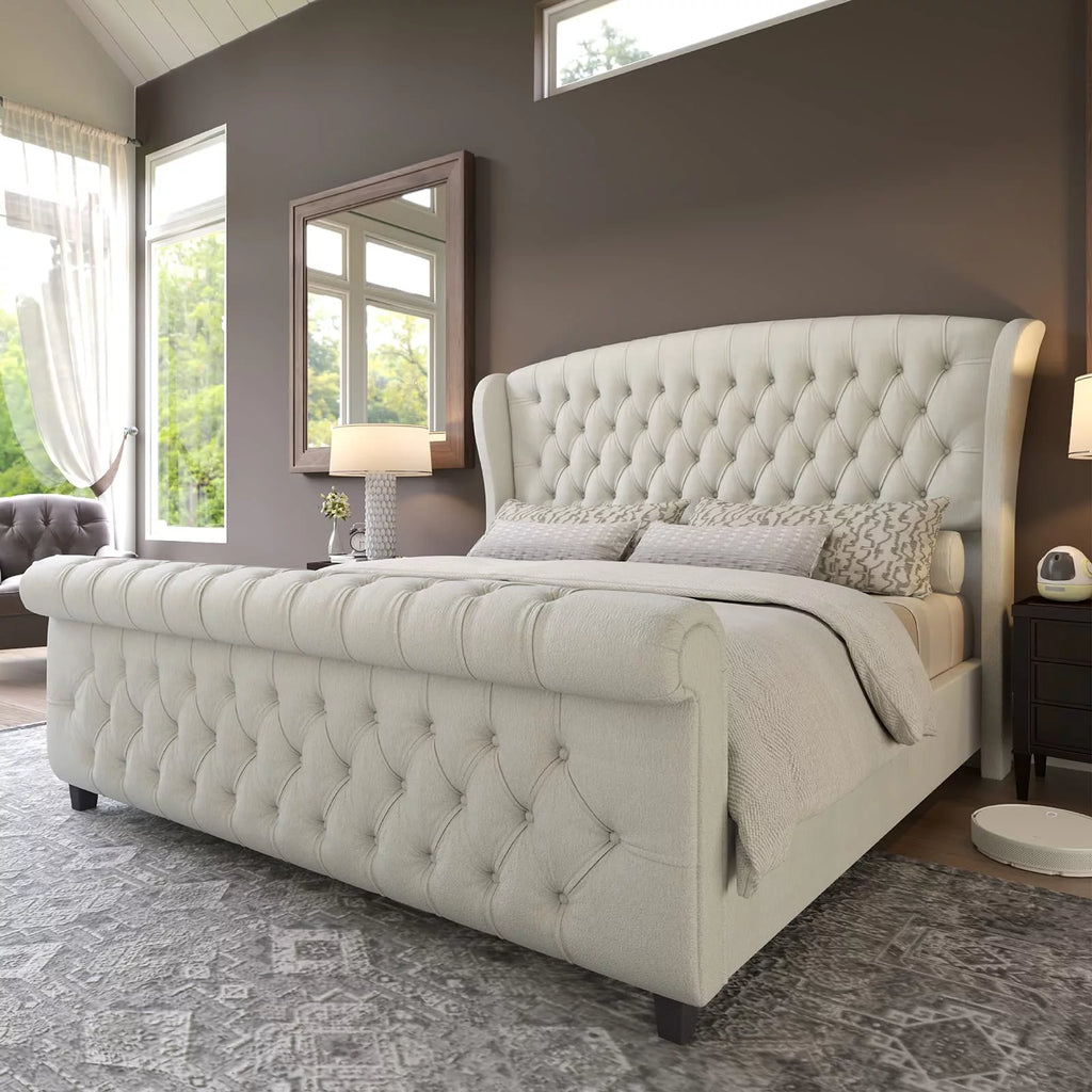 Black Velvet Queen Size Upholstered Platform Bed Frame O8022
