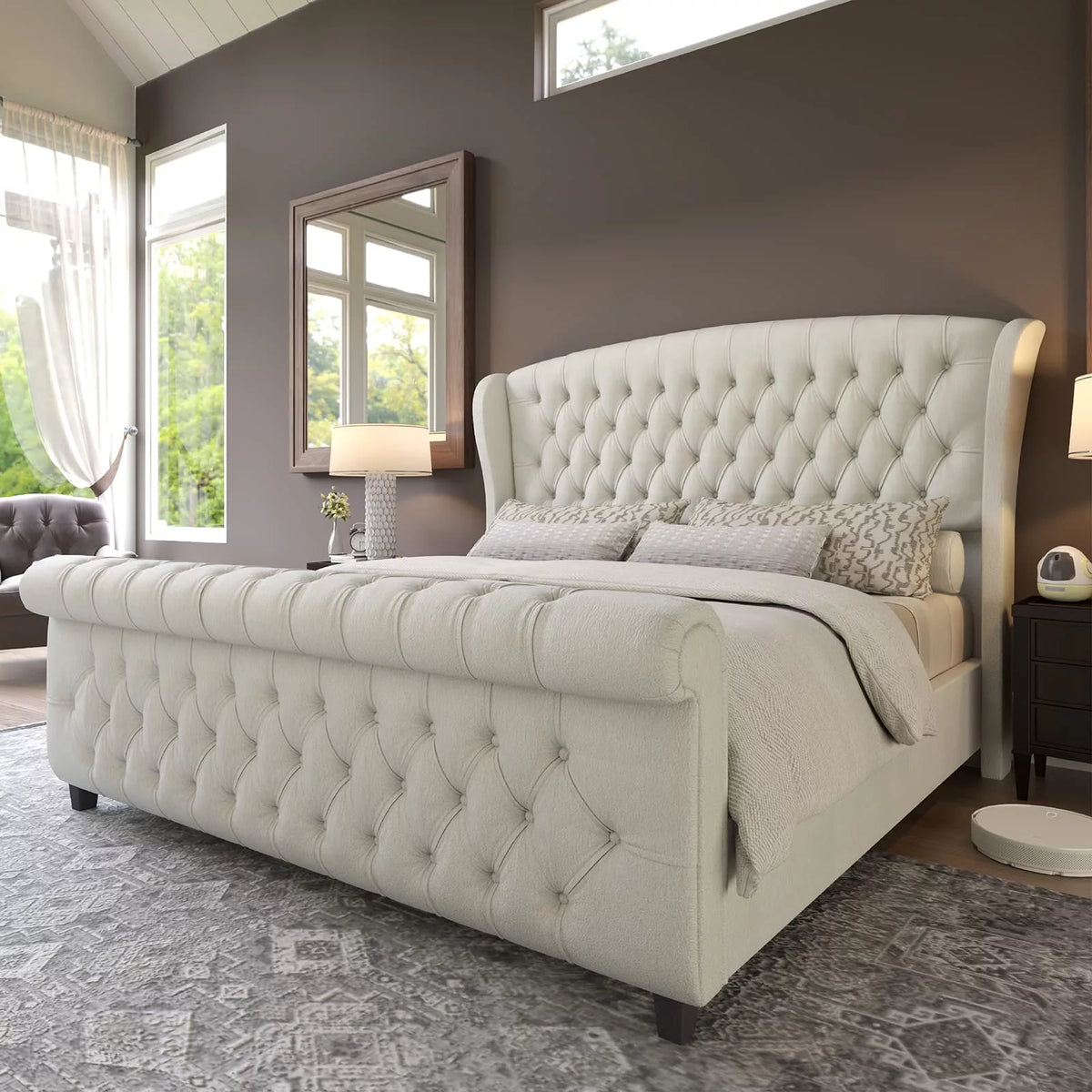 Black Velvet Queen Size Upholstered Platform Bed Frame O8022