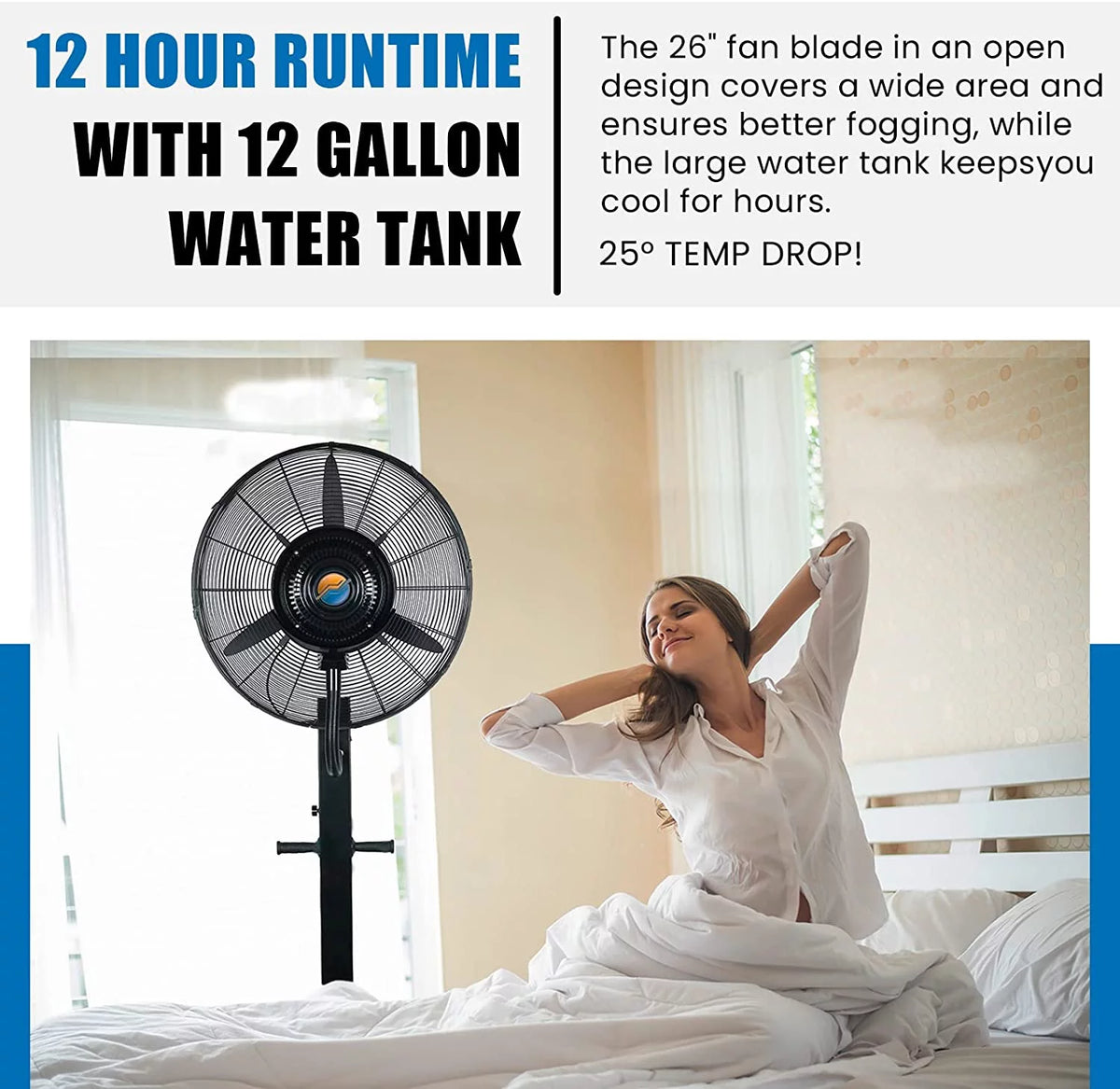 Oscillating Misting Pedestal Fan 12 Gallon 3 Speed 26 inch Black X533