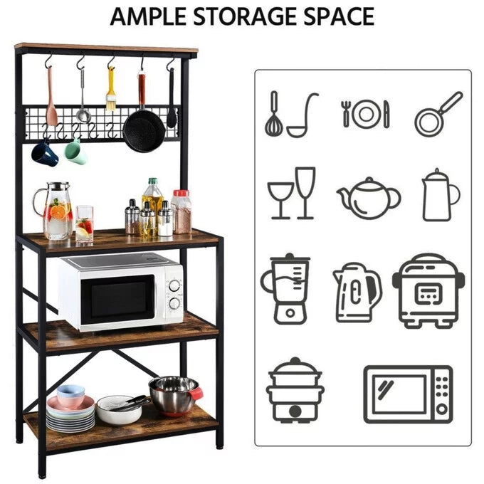 Baker's Rack Kitchen Island with Hooks Microwave Stand Y302706