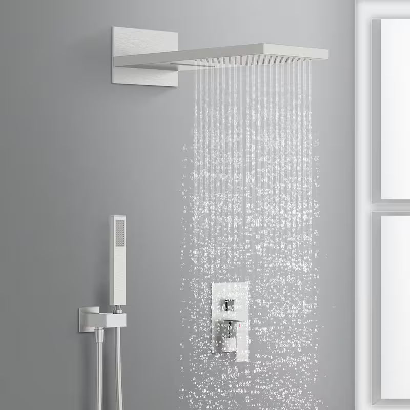 1-Handle 3-Spray Wall Mount Shower Faucet with 9 in. Rainfall Shower Head in Brushed Nickel B1046