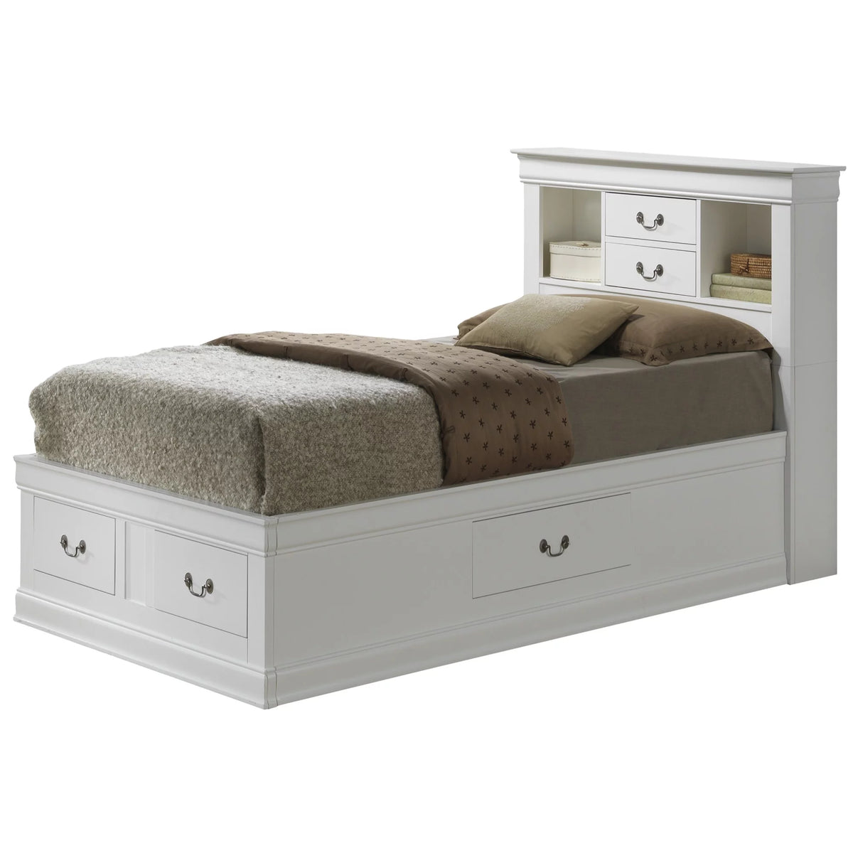 White Twin Storage Platform Bed with 6 Drawers L772
