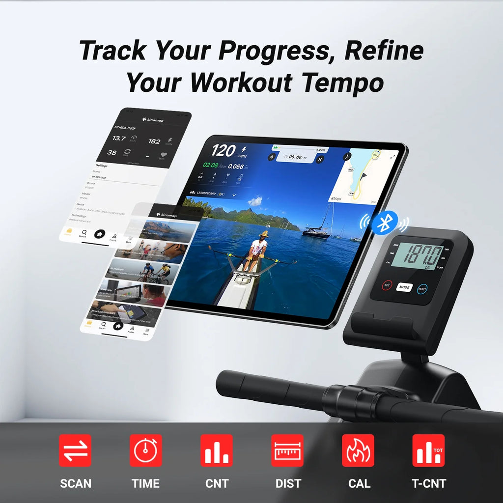 Magnetic Rowing Machine Quiet 16 Levels of Resistance Bluetooth Black Rower D46395