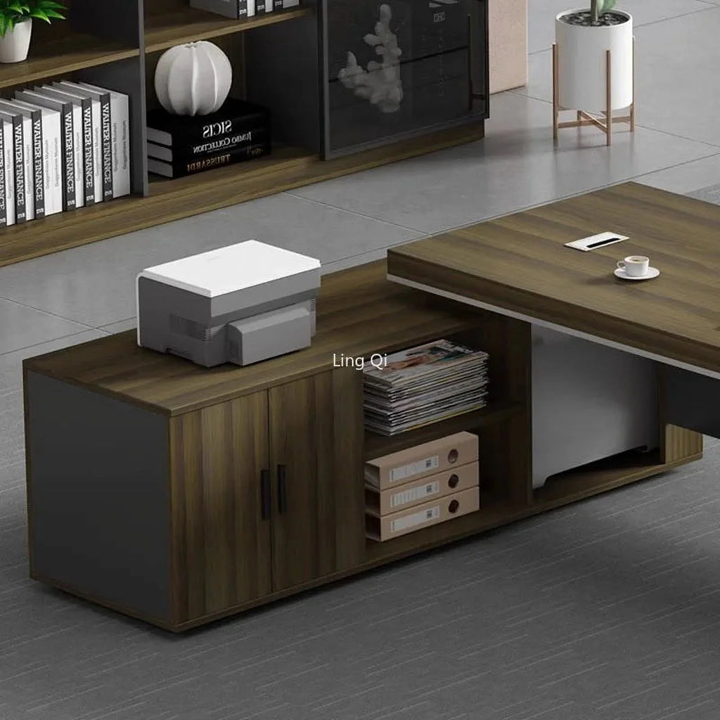 L Shaped Dark Wood Office Desk P7837