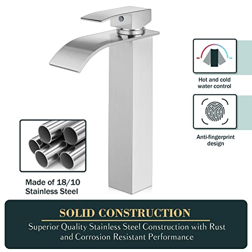 Brushed Nickel Stainless Steel Waterfall Single Handle Vessel Sink Faucet Y142214