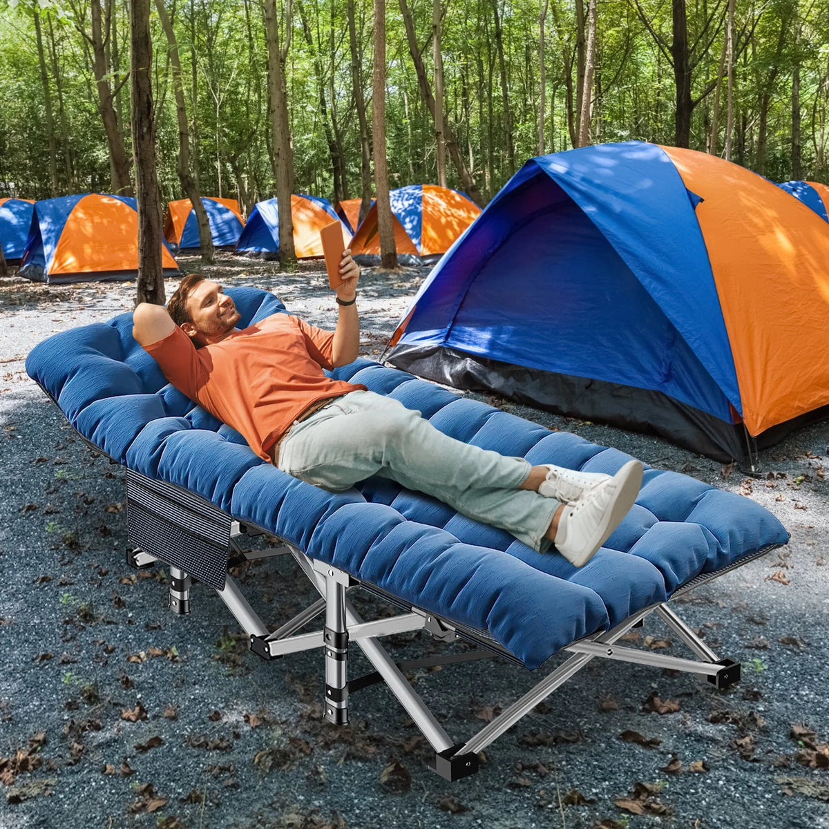 Oversized XXL Folding Camping Cot with 2 Sided Mattress & Carry Bag N6320