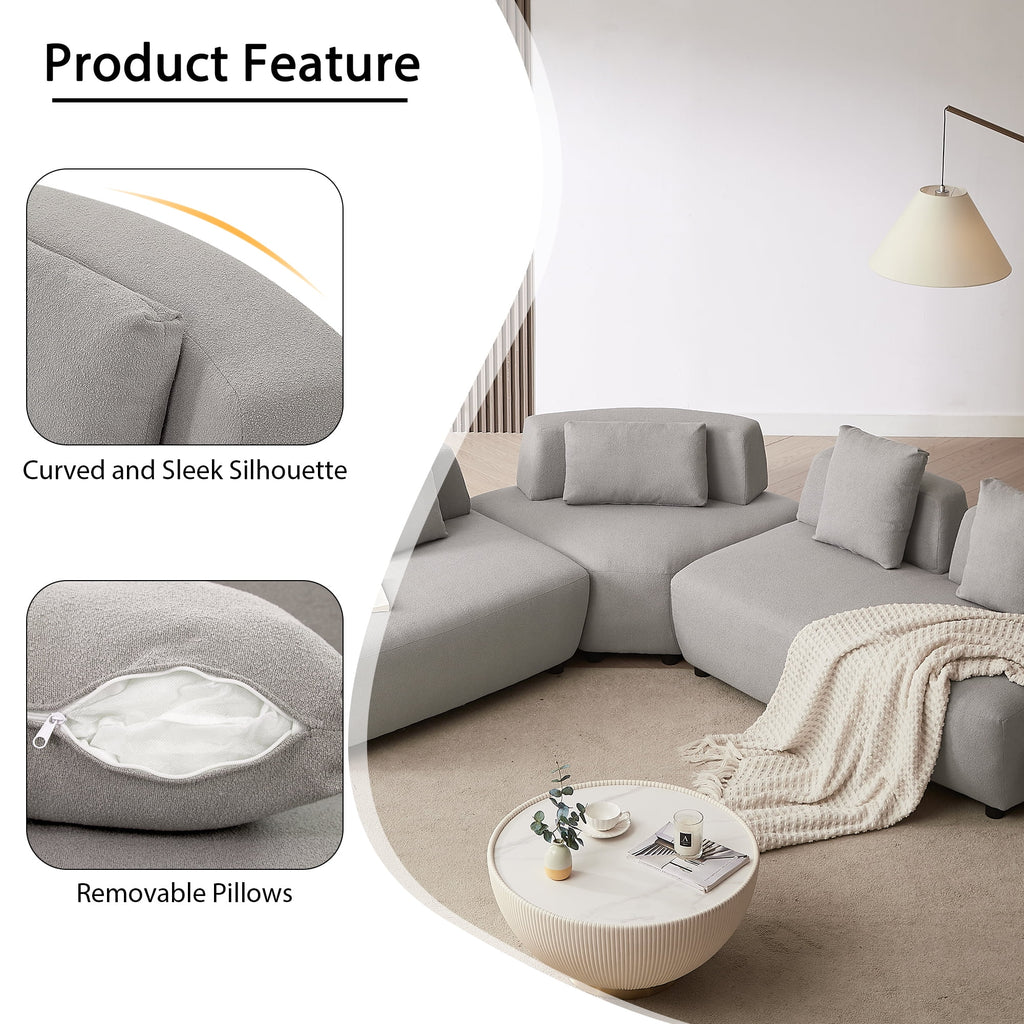92.51" 3-Piece Grey Sectional Sofa with Removable Pillows H170