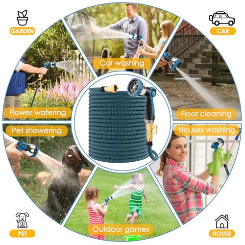 100 ft Flexible Non-Expanding Garden Hose with 10 Function Spray Nozzle N6523