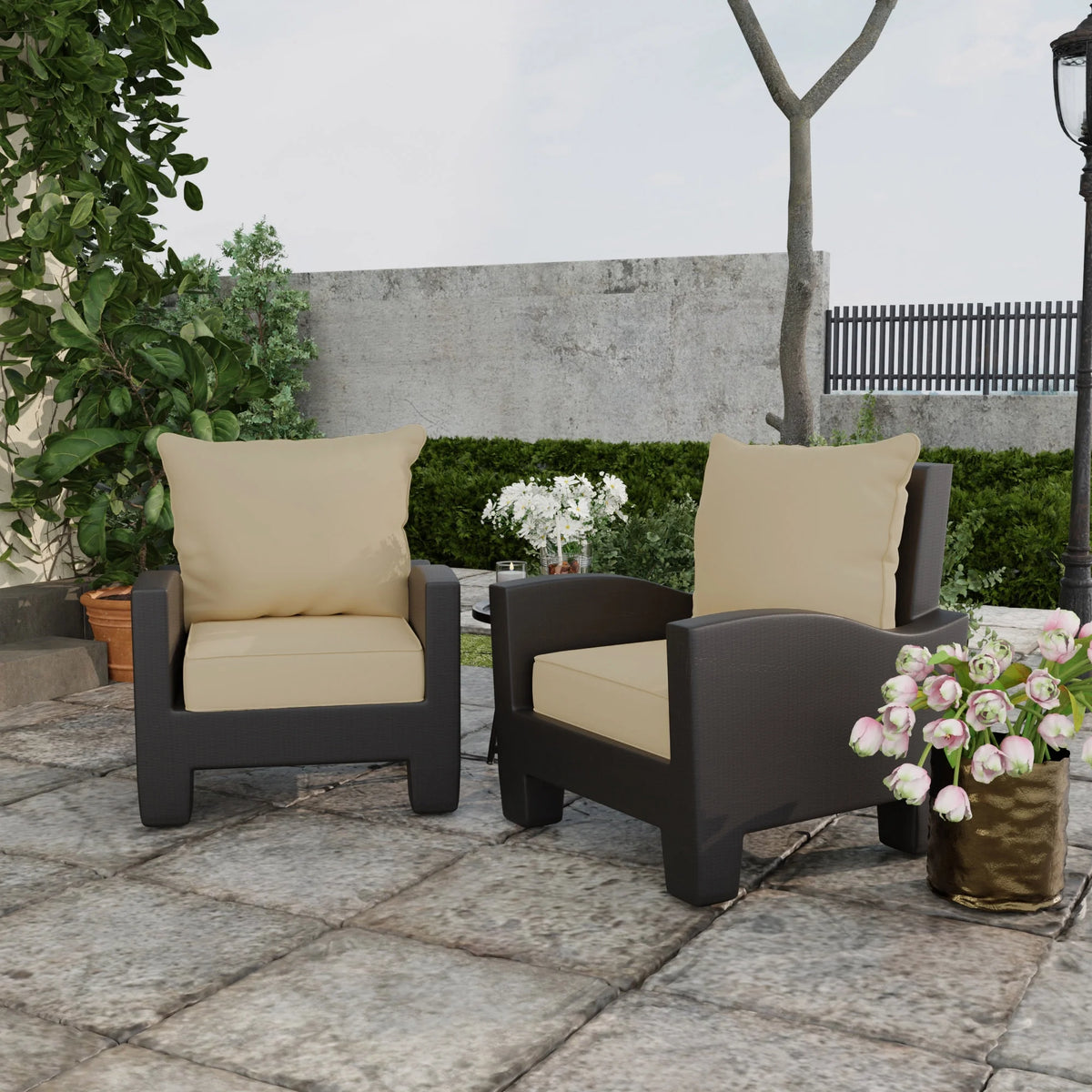 Antique Beige Square Outdoor Deep Seating Cushion and Back Cushion 2-Piece Set N73901