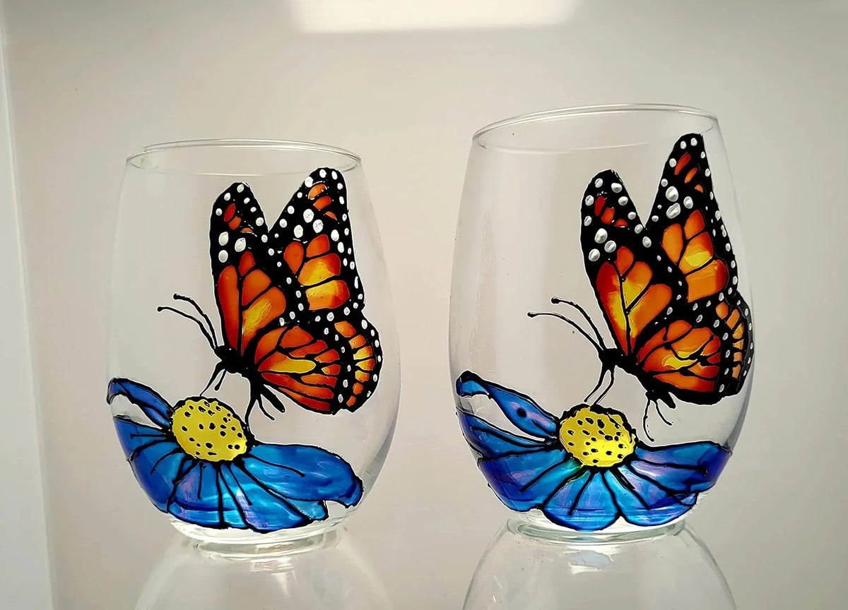 Hand Painted Stemless Wine Glasses Set Of 2 T42949