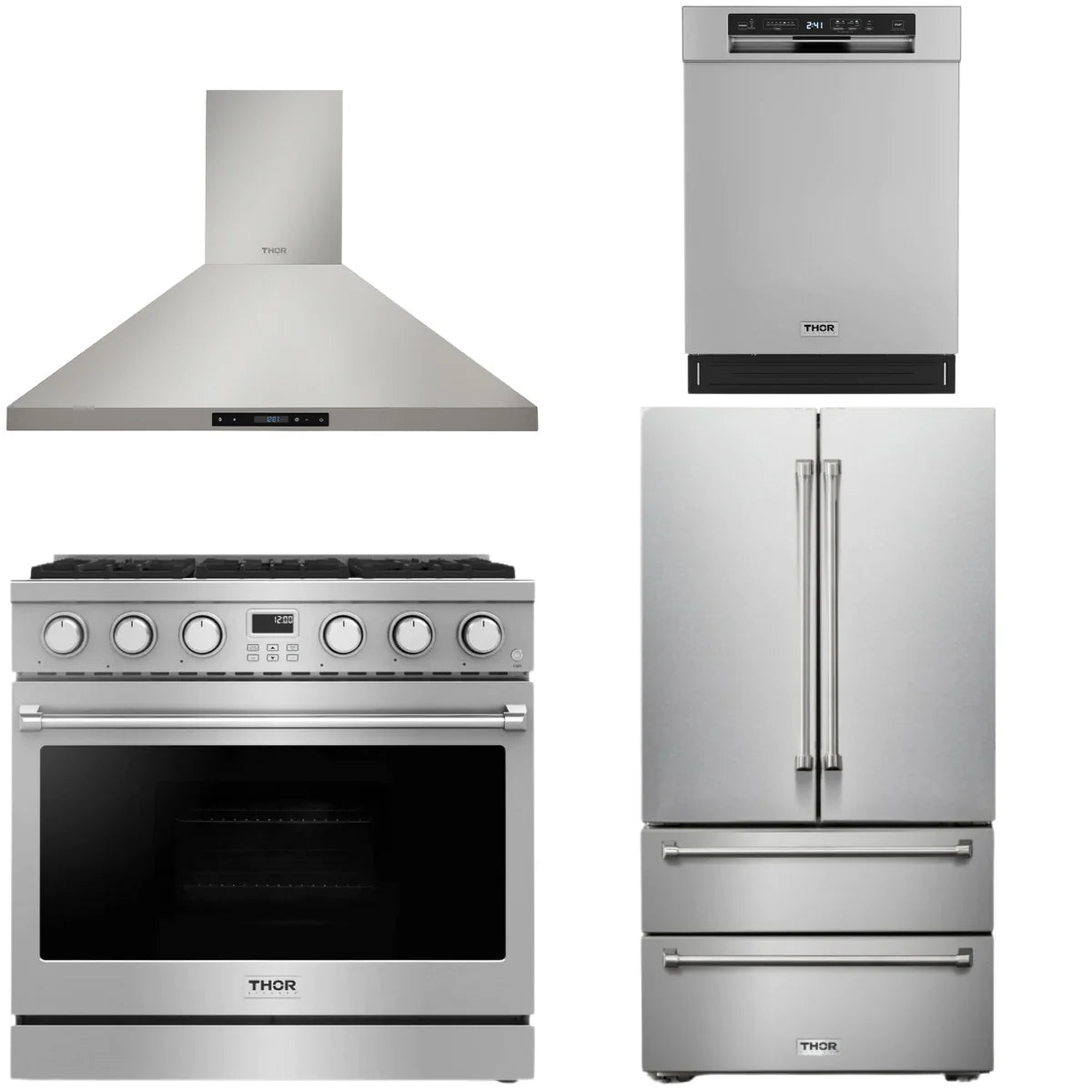 36 Gas Range, Range Hood, Refrigerator and Dishwasher P9033