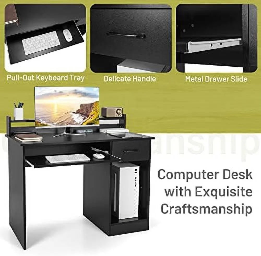 Black Wooden Computer Desk with Drawers W7062