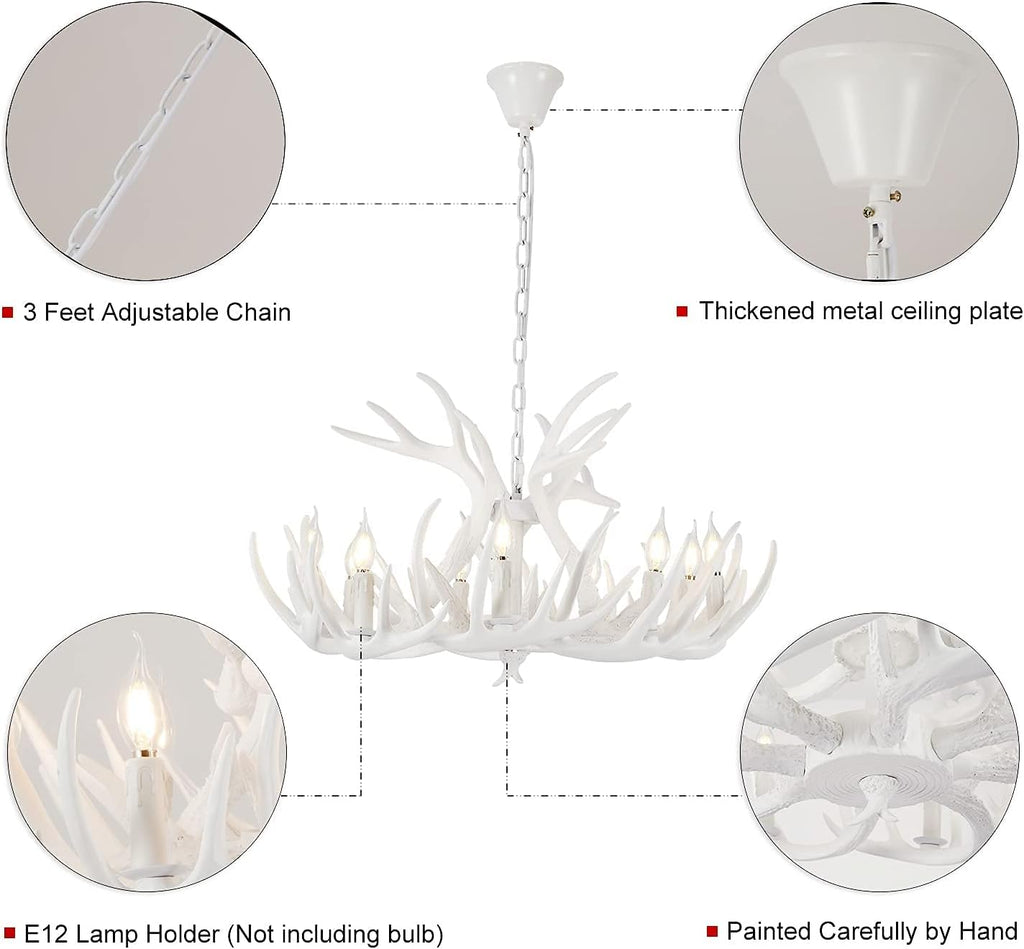 White Antler Chandelier 12 Antlers 9 Lights Y5561