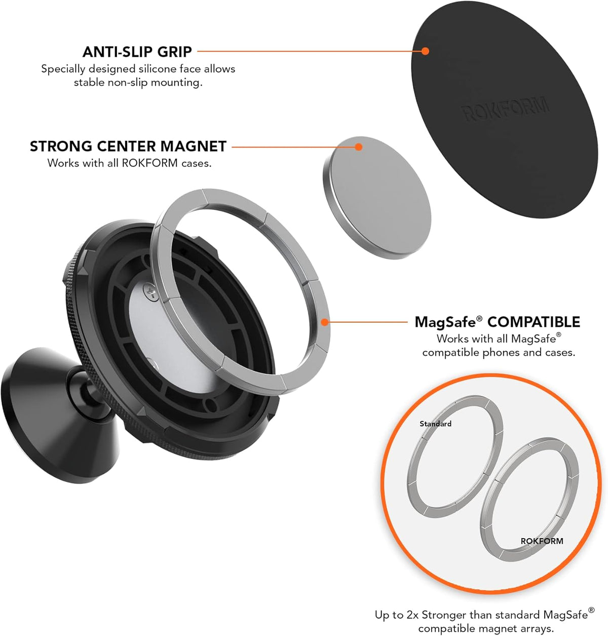 Adjustable Dual Magnet Car Mount, 360° Swivel with 3M VHB Tape, Pack of 2 Y714