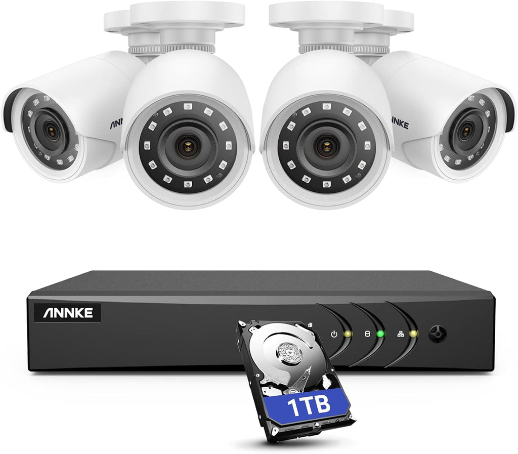 5MP Wired Security Camera System, 8CH DVR with 1 TB Hard Drive and 4 1080p Weatherproof Bullet Cameras E9028