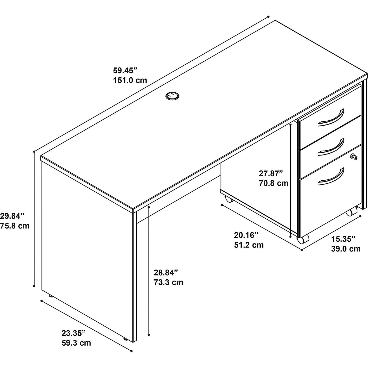 Natural Cherry Office Desk with Mobile File Cabinet E110