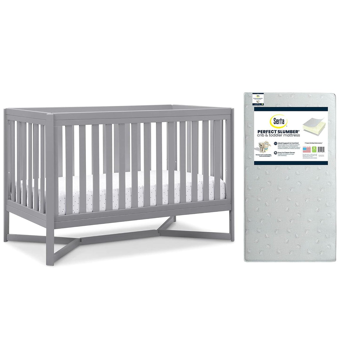 4-in-1 Convertible Crib and Dual Sided Crib & Toddler Mattress W494103