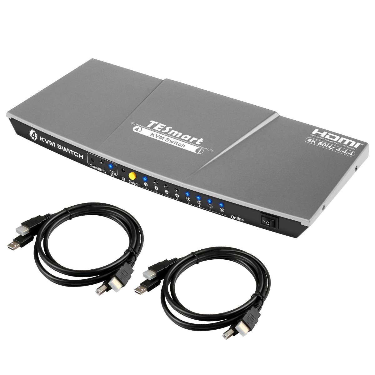4K HDMI 4x1 KVM Switch with 2 Pcs 5ft KVM Cables C945