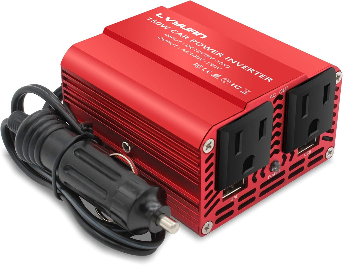 150W Car Power Inverter DC 12V to 110V AC with Dual USB Charger L61675