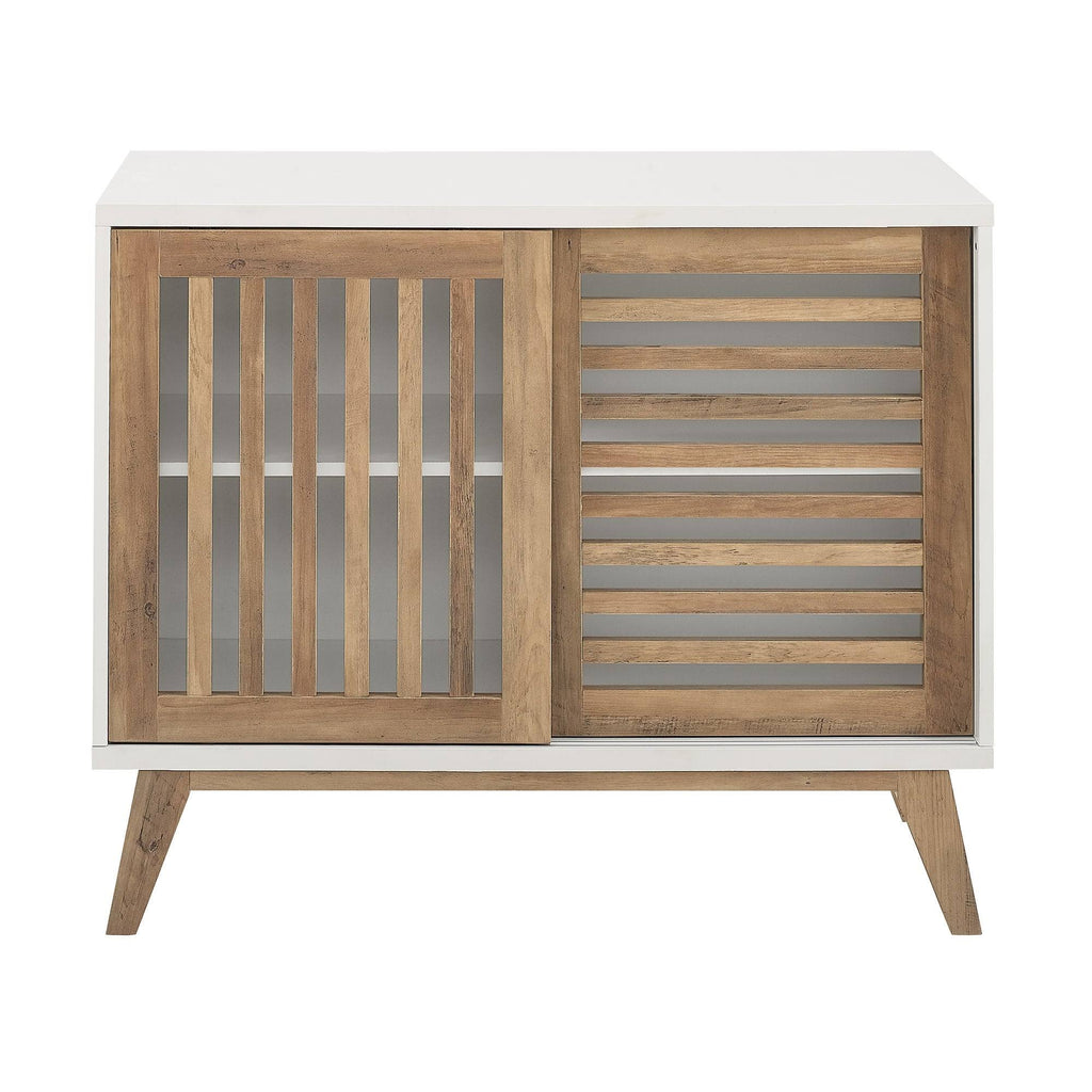36x22 Two Shelf Laminate and Metal Accent Cabinet White with Rustic Oak B35667