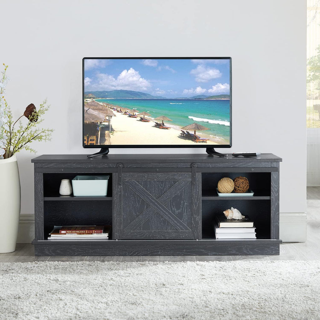 Grey Sliding Barn Door TV Stand with Storage Cabinet D576722
