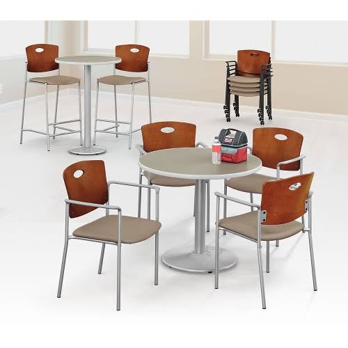 30x22 Cafe Height Table Cherry Laminate Top Gray Edge Silver Base I124