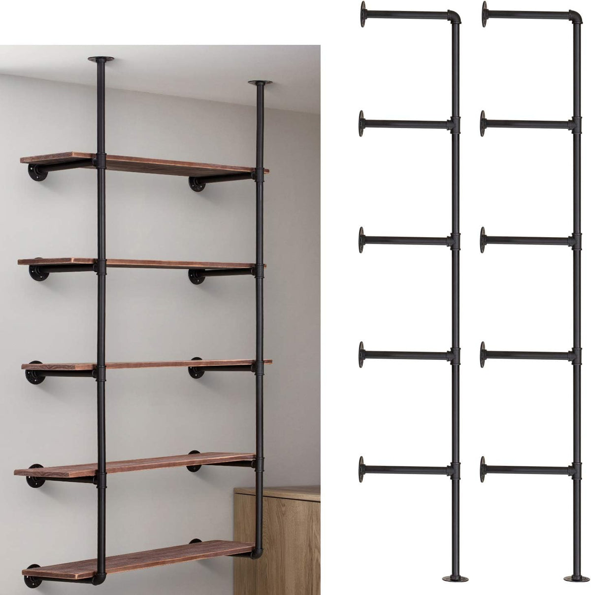 Iron Pipe Shelf Wall Mount 2 Pack 5 Tier Q55593