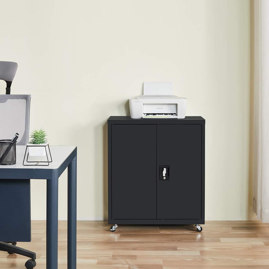 Black Metal Storage Cabinet with Wheels A17020