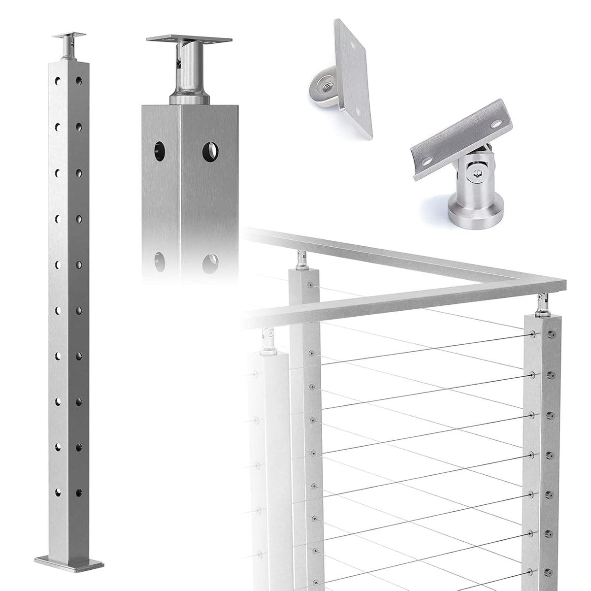 Cable Railing Corner Post 36x2x2 Surface Mount E53538