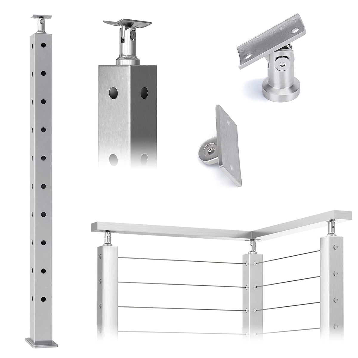 Cable Railing Corner Post 36x2x2 Surface Mount E53538