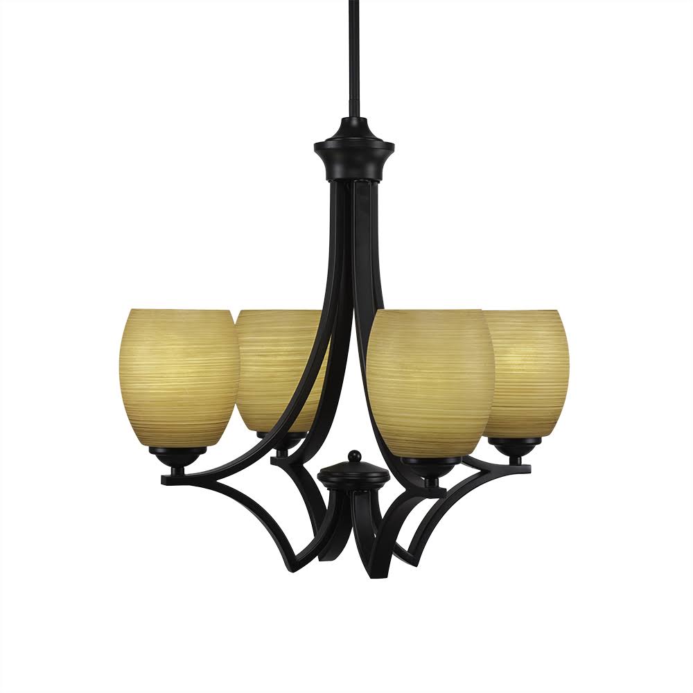 20& Four Light Chandelier Matte Black Finish with Cayenne Linen Glass P8398