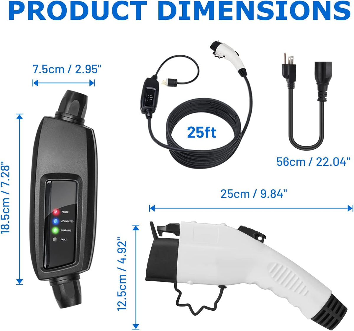 Level 1-2 EV Charger, 16Amp 25 Feet Portable Electric Vehicle Charger Y5608