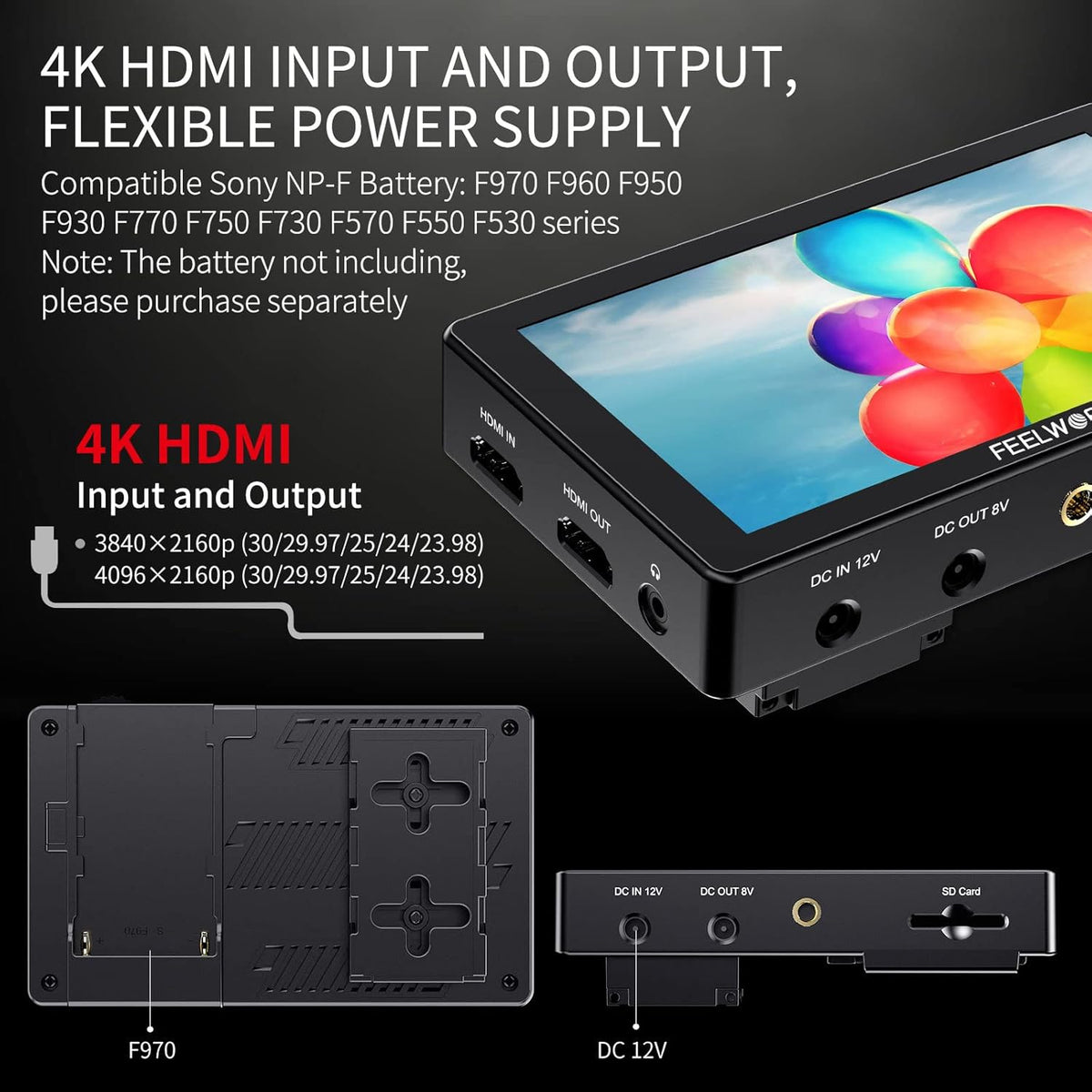 5.5 Inch 3000nits DSLR Camera Field Monitor Touchscreen 4K HDMI IPS W7612
