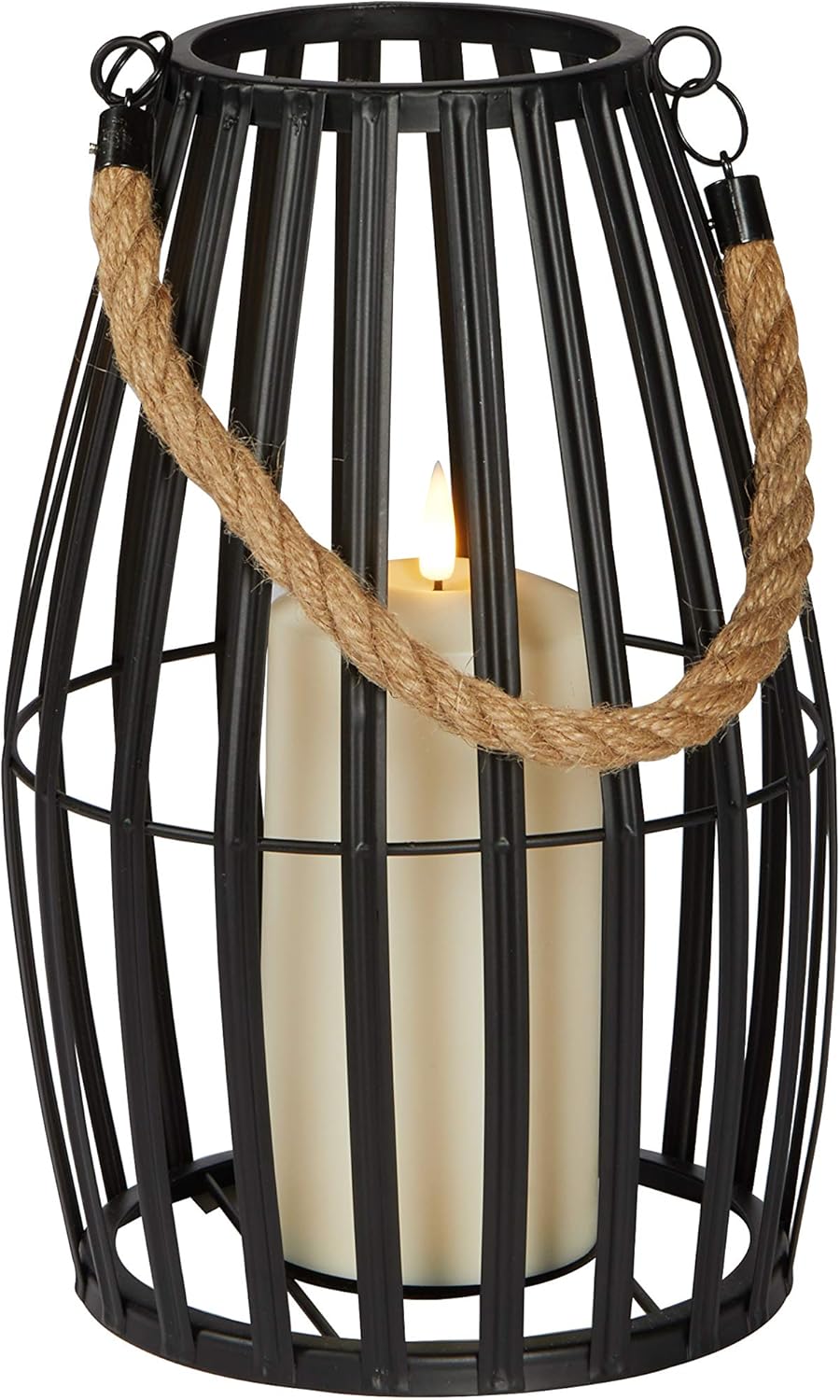 Black Slatted Metal LED Flameless Candle Lantern K200945