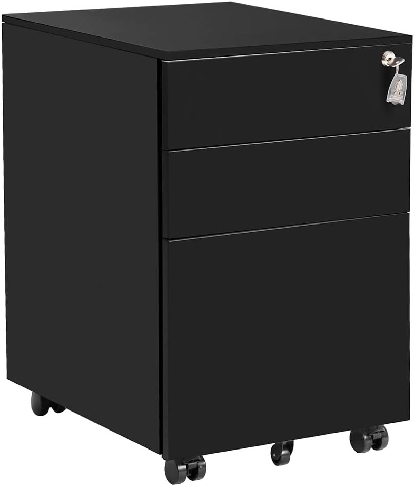 3 Drawer Black Metal Lockable File Cabinet N2819