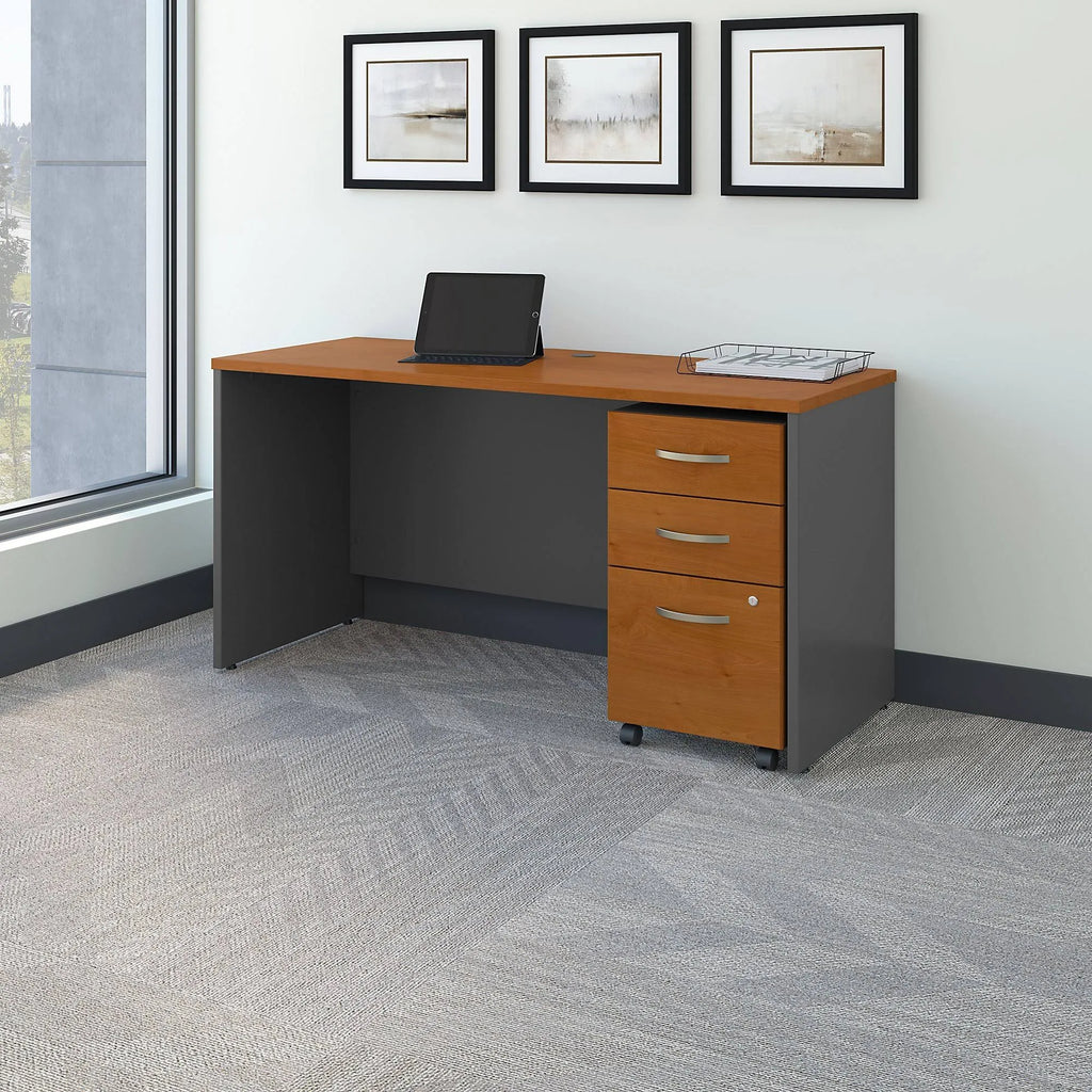 Natural Cherry Office Desk with Mobile File Cabinet E110