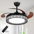42'' Retractable Ceiling Fan with Light and Remote Black Cage N59108