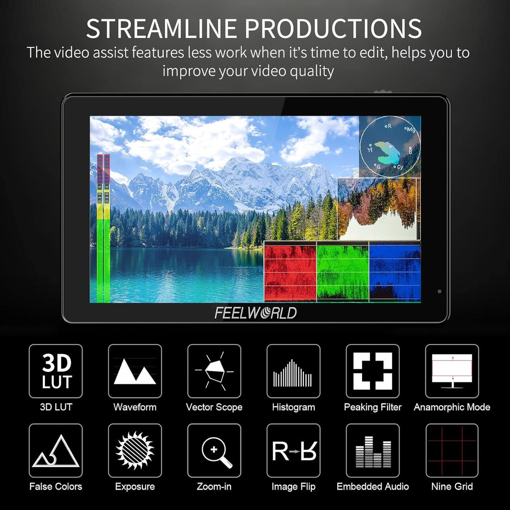 5.5 Inch 3000nits DSLR Camera Field Monitor Touchscreen 4K HDMI IPS W7612