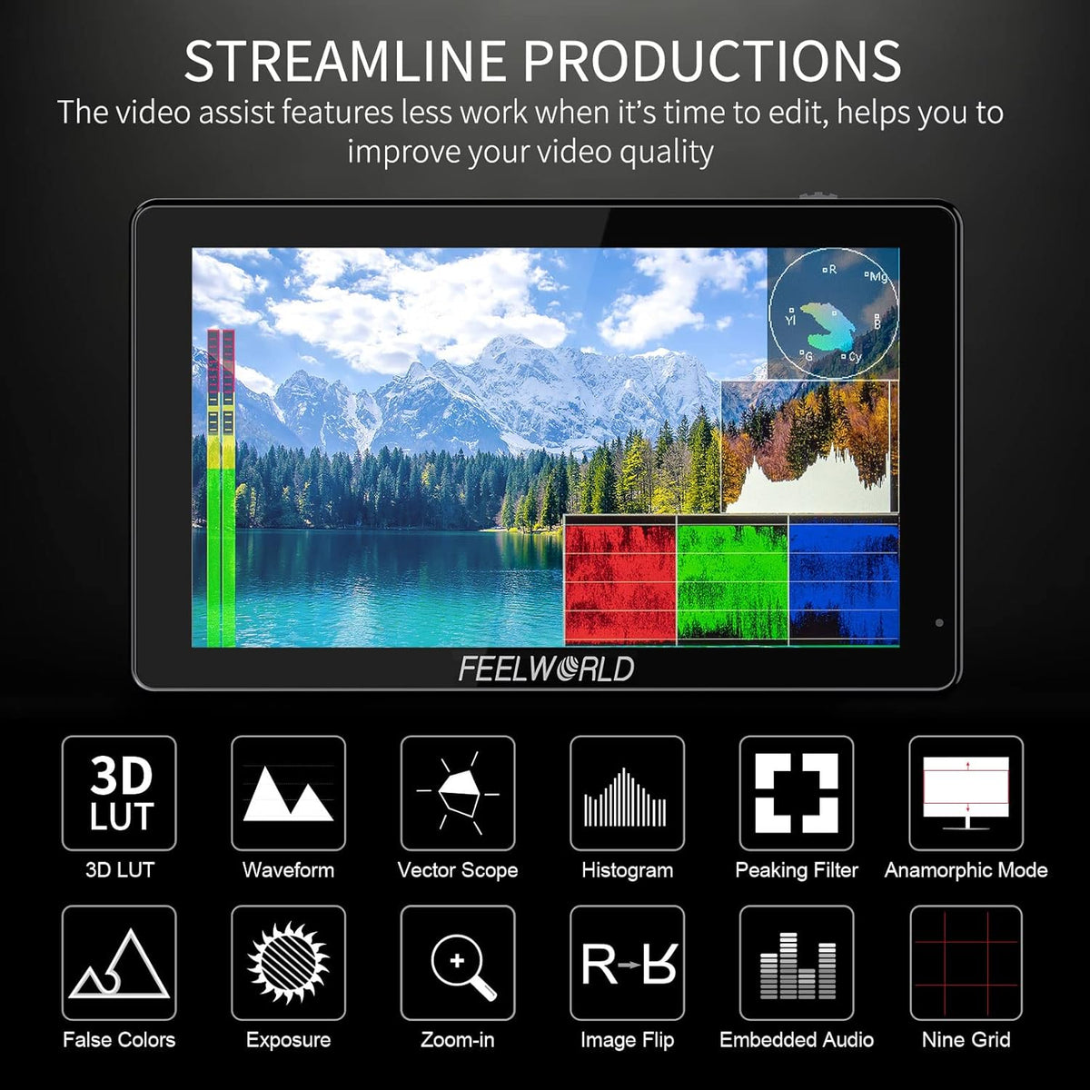 5.5 Inch 3000nits DSLR Camera Field Monitor Touchscreen 4K HDMI IPS W7612