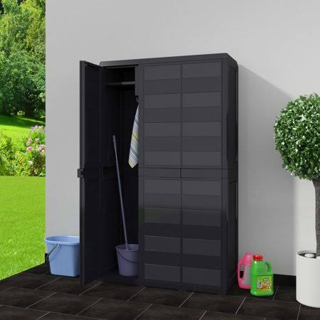 Black Outdoor Storage Shed with 4 Shelves R394
