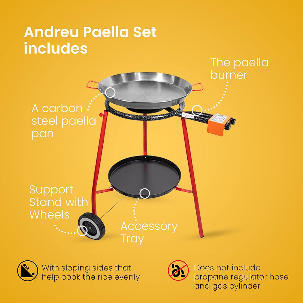 16 Inch Carbon Steel Paella Pan Set with Burner Q42020
