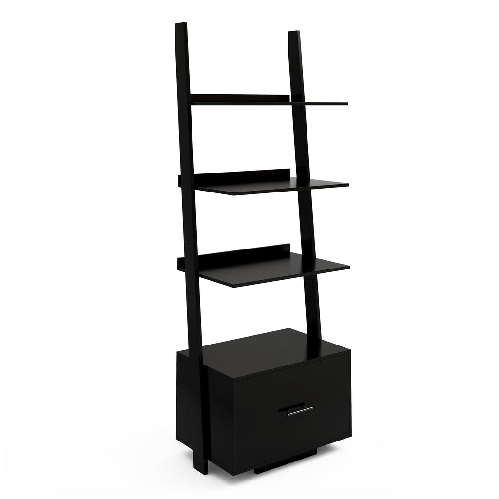 Espresso Ladder Bookcase with File Drawer W12138