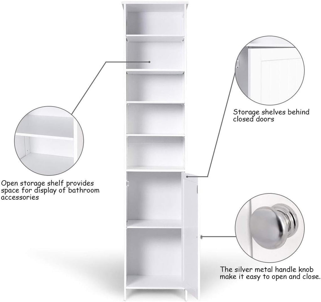 White Wooden Cabinet with Door and 5 Adjustable Shelves Q924561