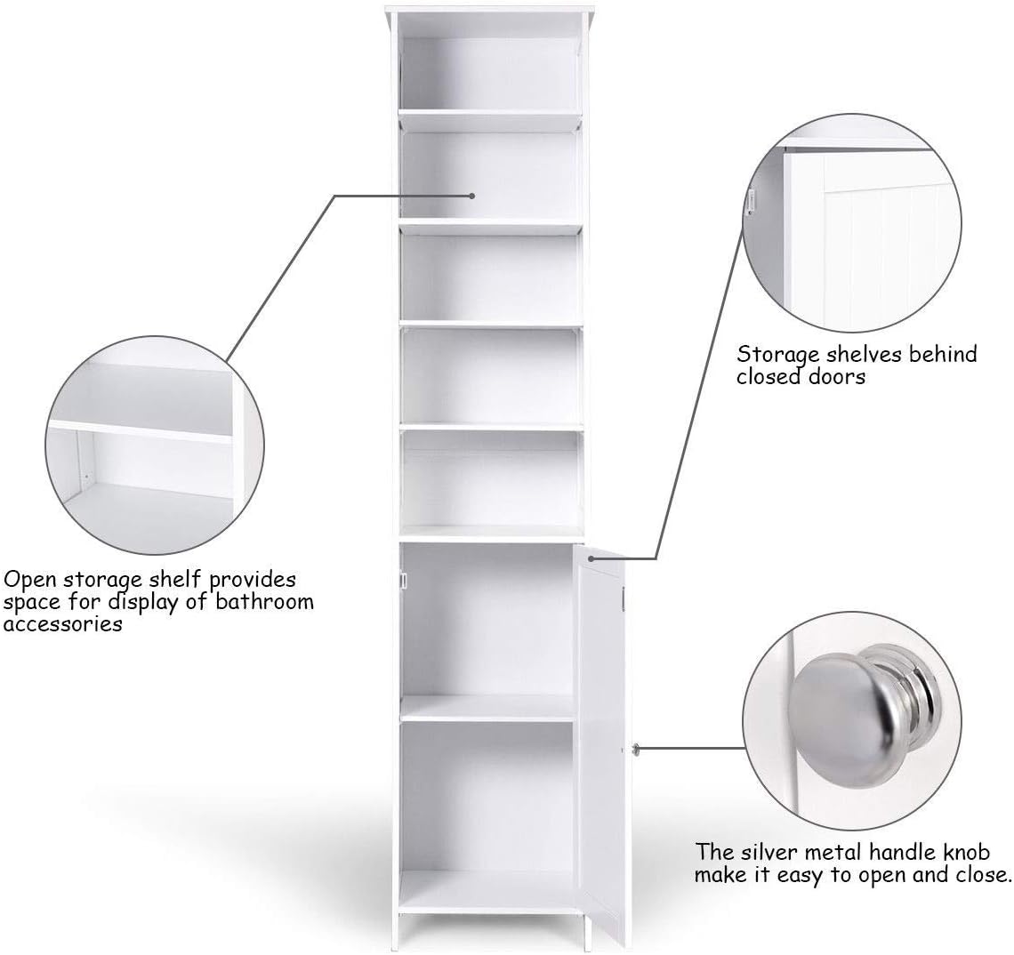 White Wooden Cabinet with Door and 5 Adjustable Shelves Q924561