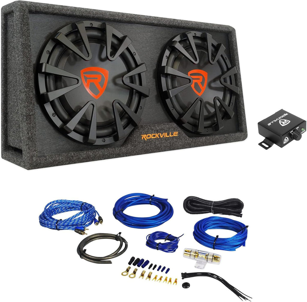 12 inch Vented Powered Car Subwoofer Enclosure 2000 Watt with 4 Gauge Amp Wiring Kit X69793