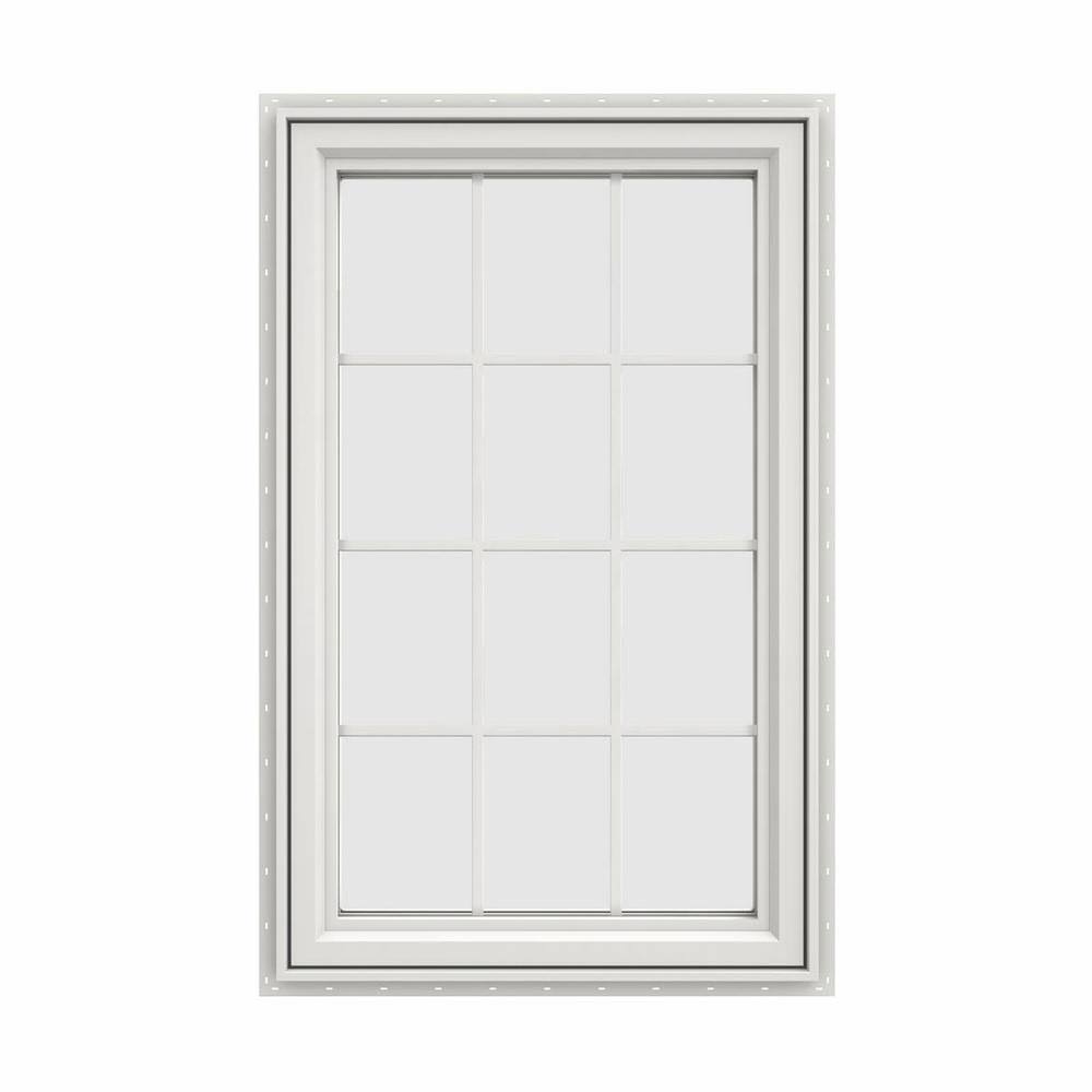 White Vinyl Right-Handed Casement Window with Colonial Grids N192677
