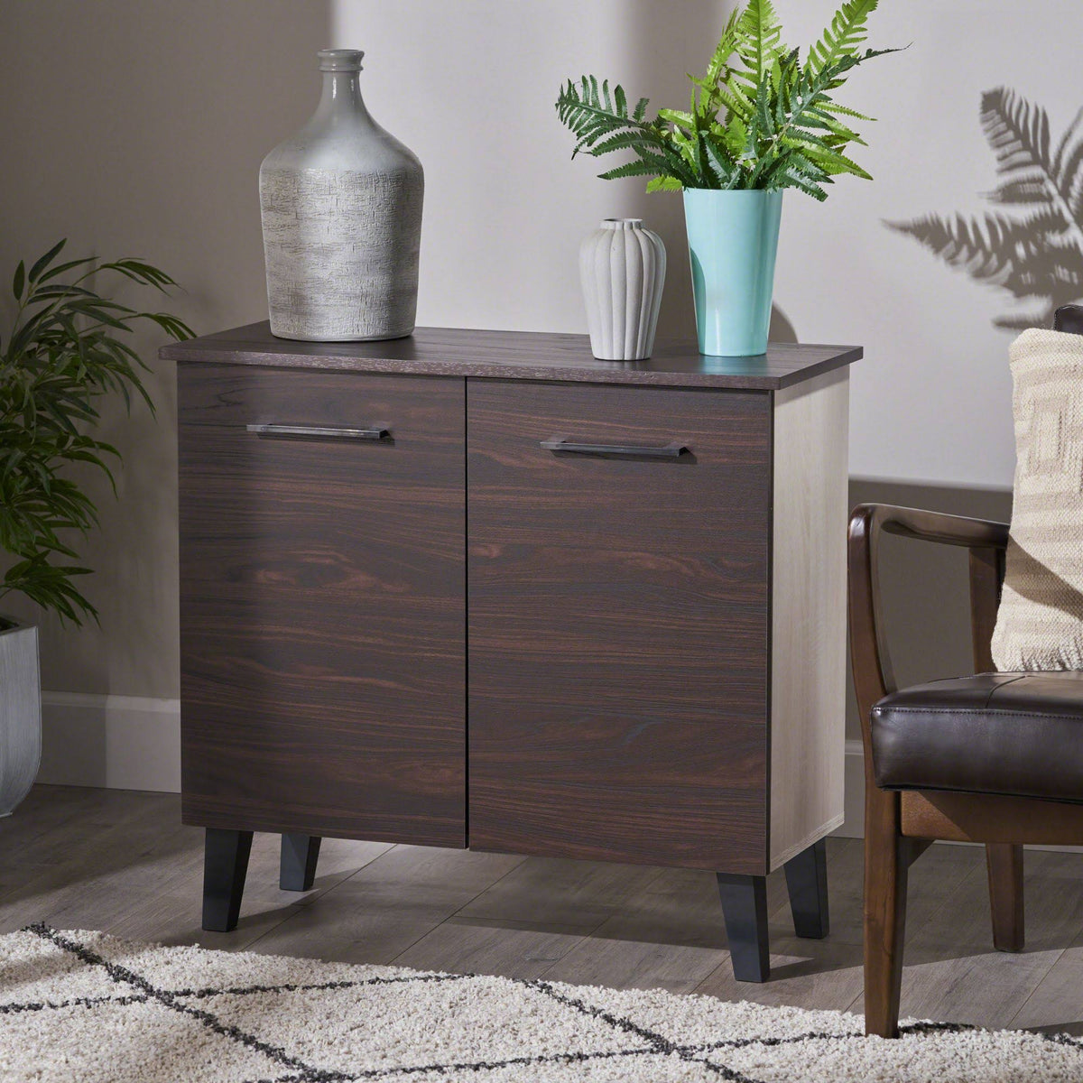 Black and Walnut Brown 3 Shelves Cabinet Q802093