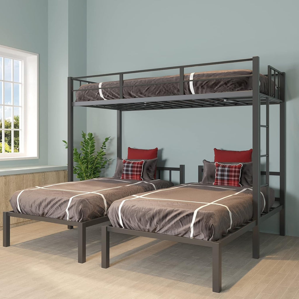 Black Metal Triple Bunk Bed with Guardrail and Ladder E4465