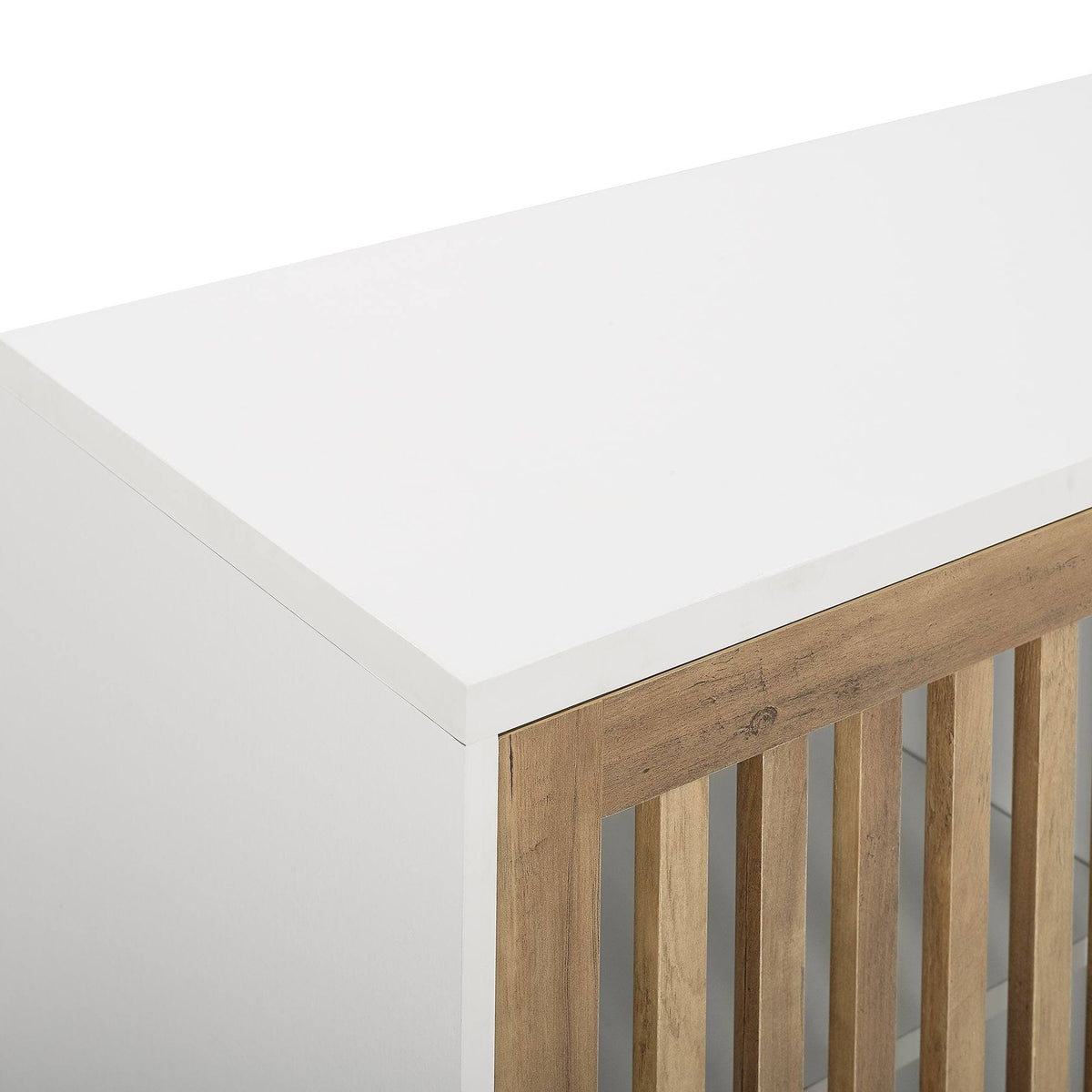 36x22 Two Shelf Laminate and Metal Accent Cabinet White with Rustic Oak B35667
